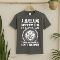 A Black King Was Born In September Birthday Lion T-Shirt thumb 2