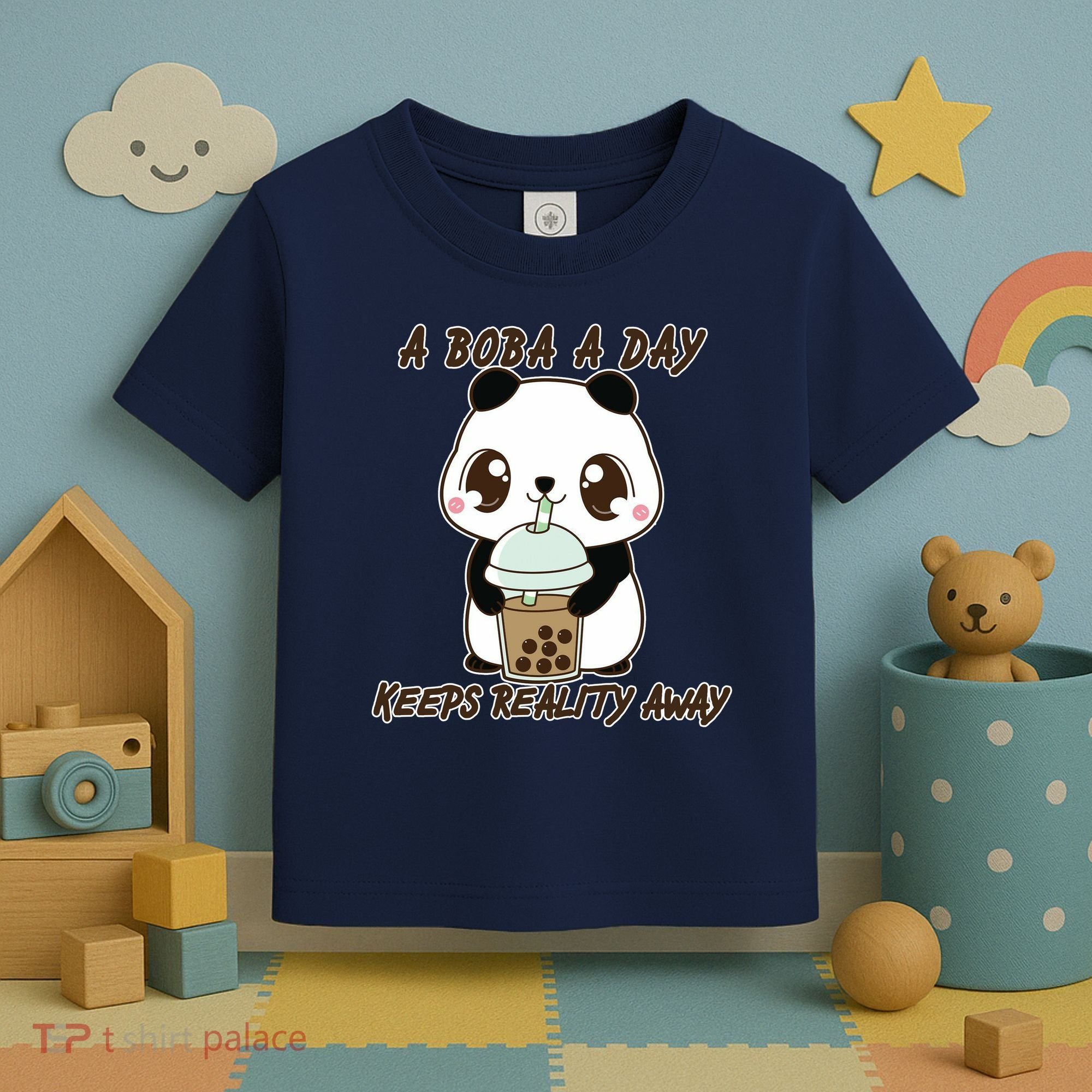 A Boba A Day Keeps The Reality Away Cute Panda Toddler T-Shirt