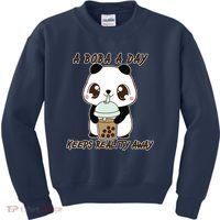 A Boba A Day Keeps The Reality Away Cute Panda Kids Sweatshirt thumb 0