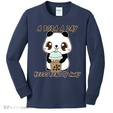 A Boba A Day Keeps The Reality Away Cute Panda Kids Long Sleeve Shirt