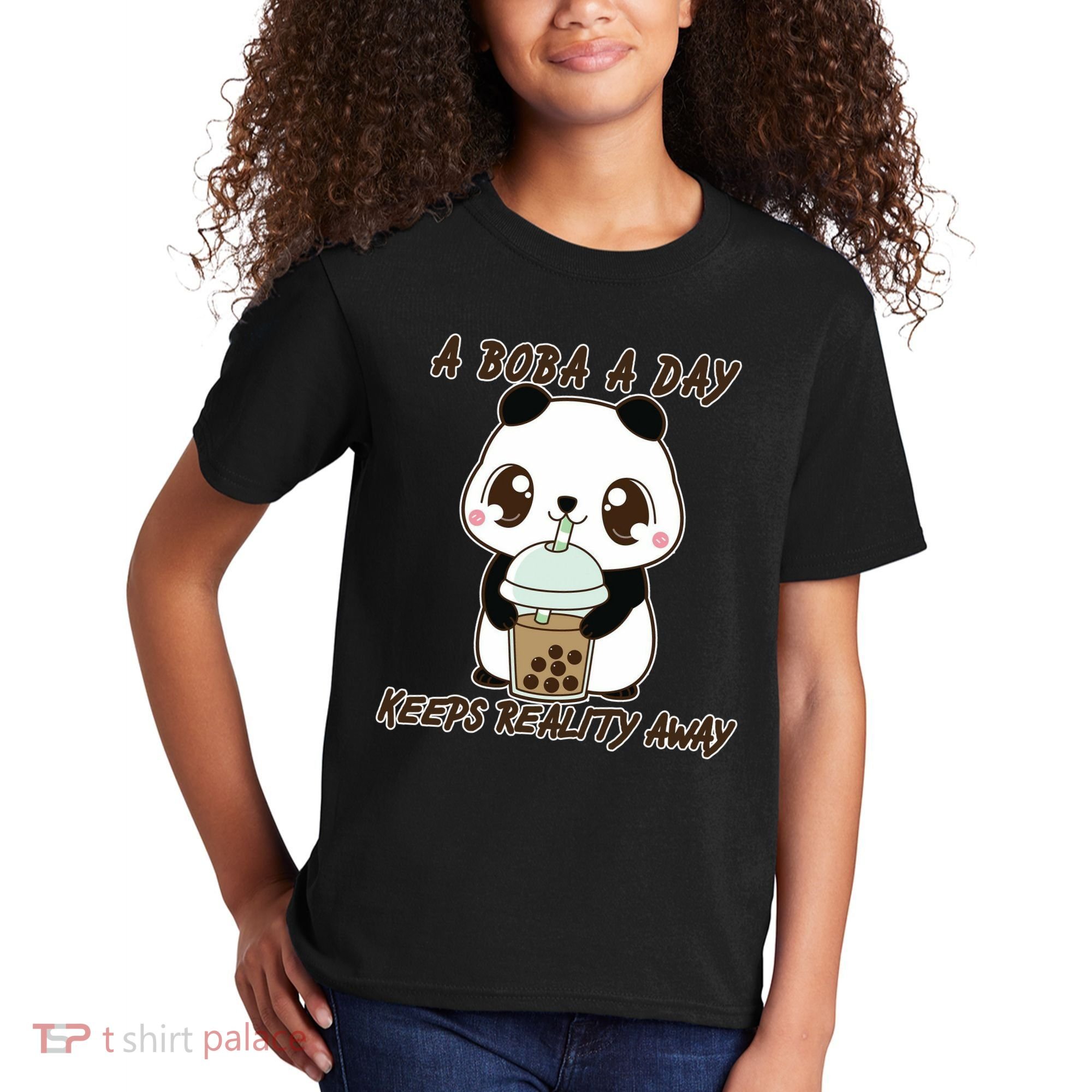 A Boba A Day Keeps The Reality Away Cute Panda Kids T-Shirt
