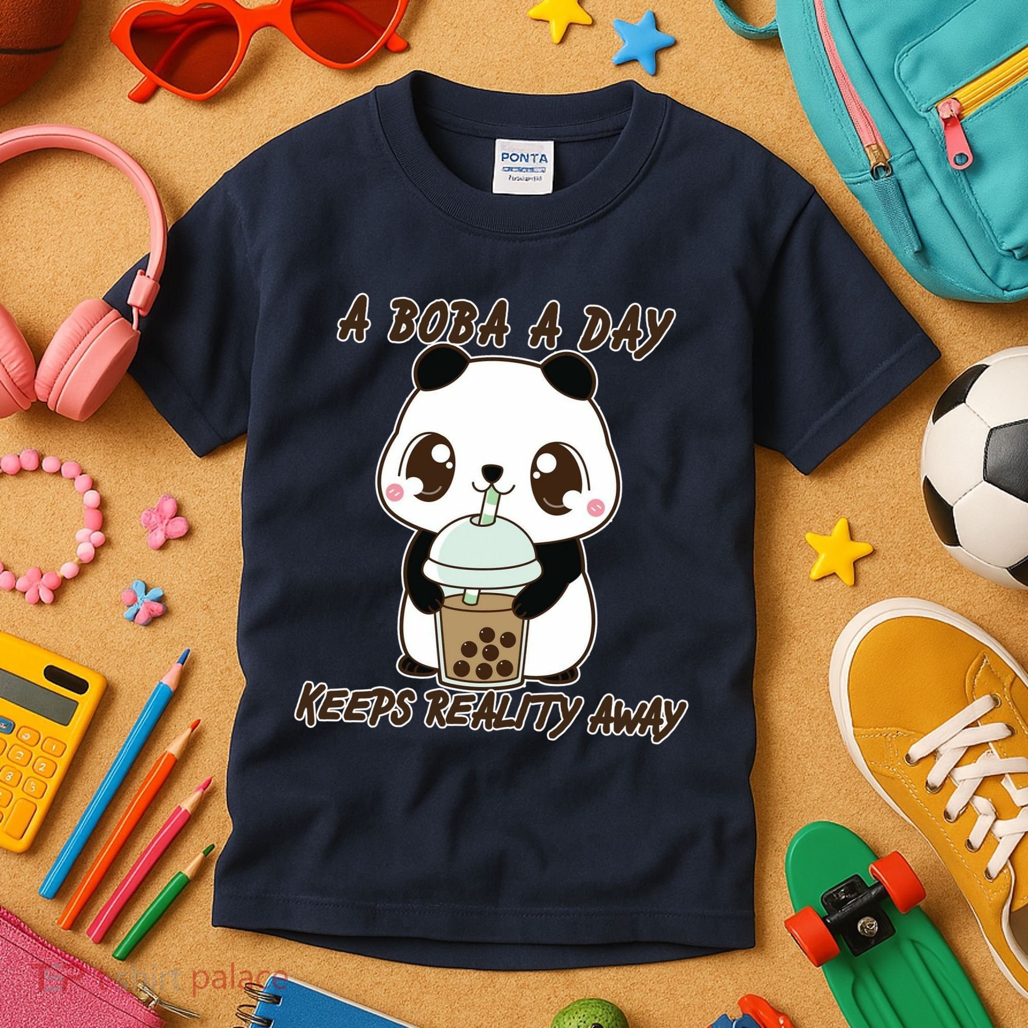 A Boba A Day Keeps The Reality Away Cute Panda Kids T-Shirt