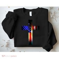 A christian cross comprised of the American Flag Sweatshirt thumb 2