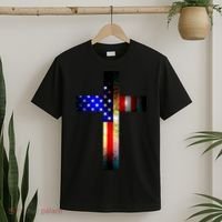 A christian cross comprised of the American Flag T-Shirt thumb 2