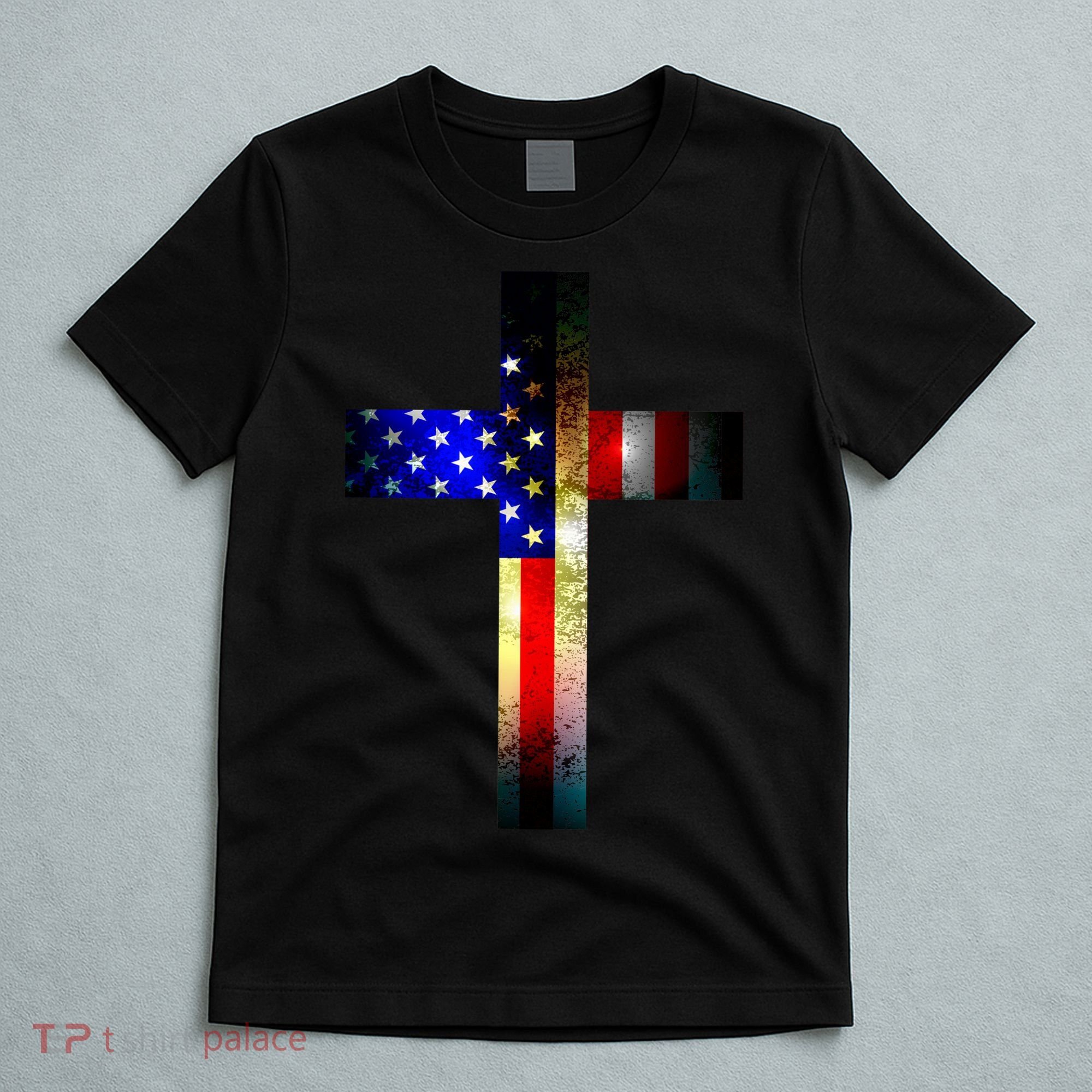 A christian cross comprised of the American Flag T-Shirt