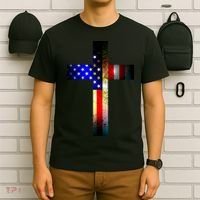 A christian cross comprised of the American Flag T-Shirt thumb 6