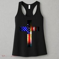 A christian cross comprised of the American Flag Women's Tank Top thumb 3