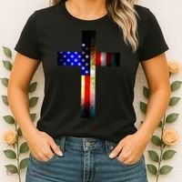 A christian cross comprised of the American Flag Women's T-Shirt thumb 2