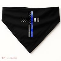 A Christian cross showing support for law enforcement - Thin Blue Line USA-Made Doggie Bandana thumb 0
