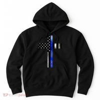 A Christian cross showing support for law enforcement - Thin Blue Line Hoodie thumb 0