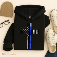 A Christian cross showing support for law enforcement - Thin Blue Line Hoodie thumb 4