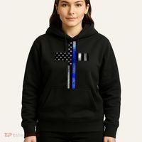 A Christian cross showing support for law enforcement - Thin Blue Line Hoodie thumb 5