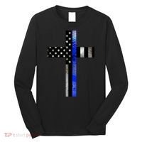 A Christian cross showing support for law enforcement - Thin Blue Line Long Sleeve Shirt thumb 0