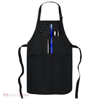 A Christian cross showing support for law enforcement - Thin Blue Line Apron