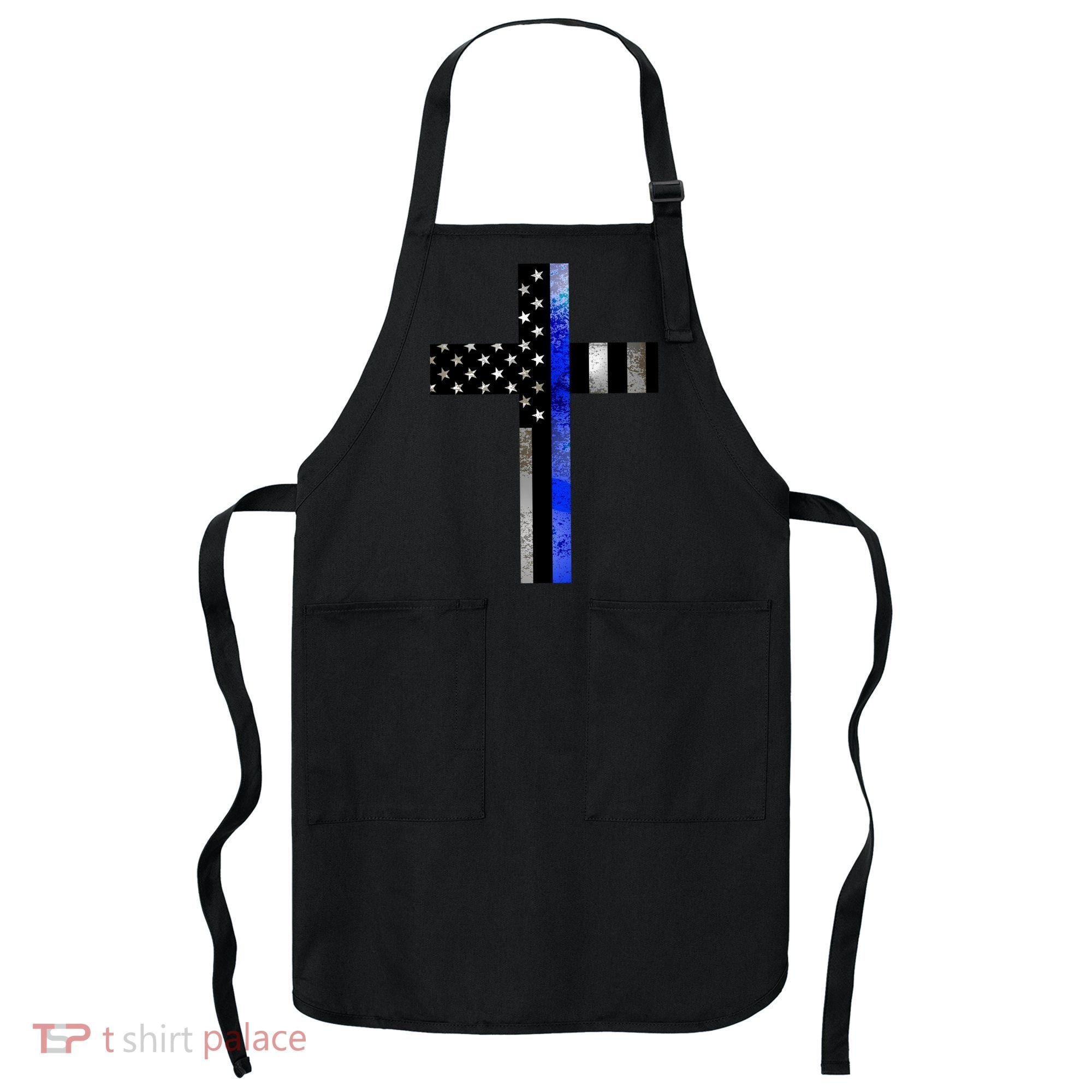 A Christian cross showing support for law enforcement - Thin Blue Line Apron