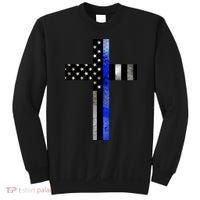 A Christian cross showing support for law enforcement - Thin Blue Line Sweatshirt thumb 0
