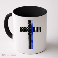 A Christian cross showing support for law enforcement - Thin Blue Line Coffee Mug thumb 0