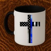 A Christian cross showing support for law enforcement - Thin Blue Line Coffee Mug thumb 2