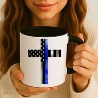 A Christian cross showing support for law enforcement - Thin Blue Line Coffee Mug thumb 3