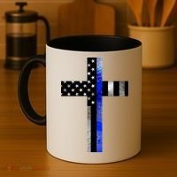 A Christian cross showing support for law enforcement - Thin Blue Line Coffee Mug thumb 4