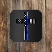 A Christian cross showing support for law enforcement - Thin Blue Line Coaster thumb 0