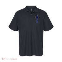 A Christian cross showing support for law enforcement - Thin Blue Line Polo thumb 0