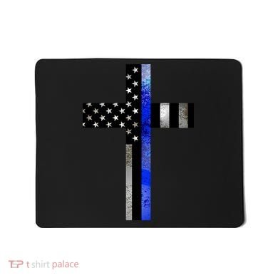A Christian cross showing support for law enforcement - Thin Blue Line Mousepad