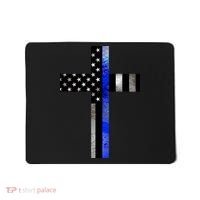 A Christian cross showing support for law enforcement - Thin Blue Line Mousepad thumb 0