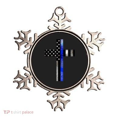A Christian cross showing support for law enforcement - Thin Blue Line Ornament