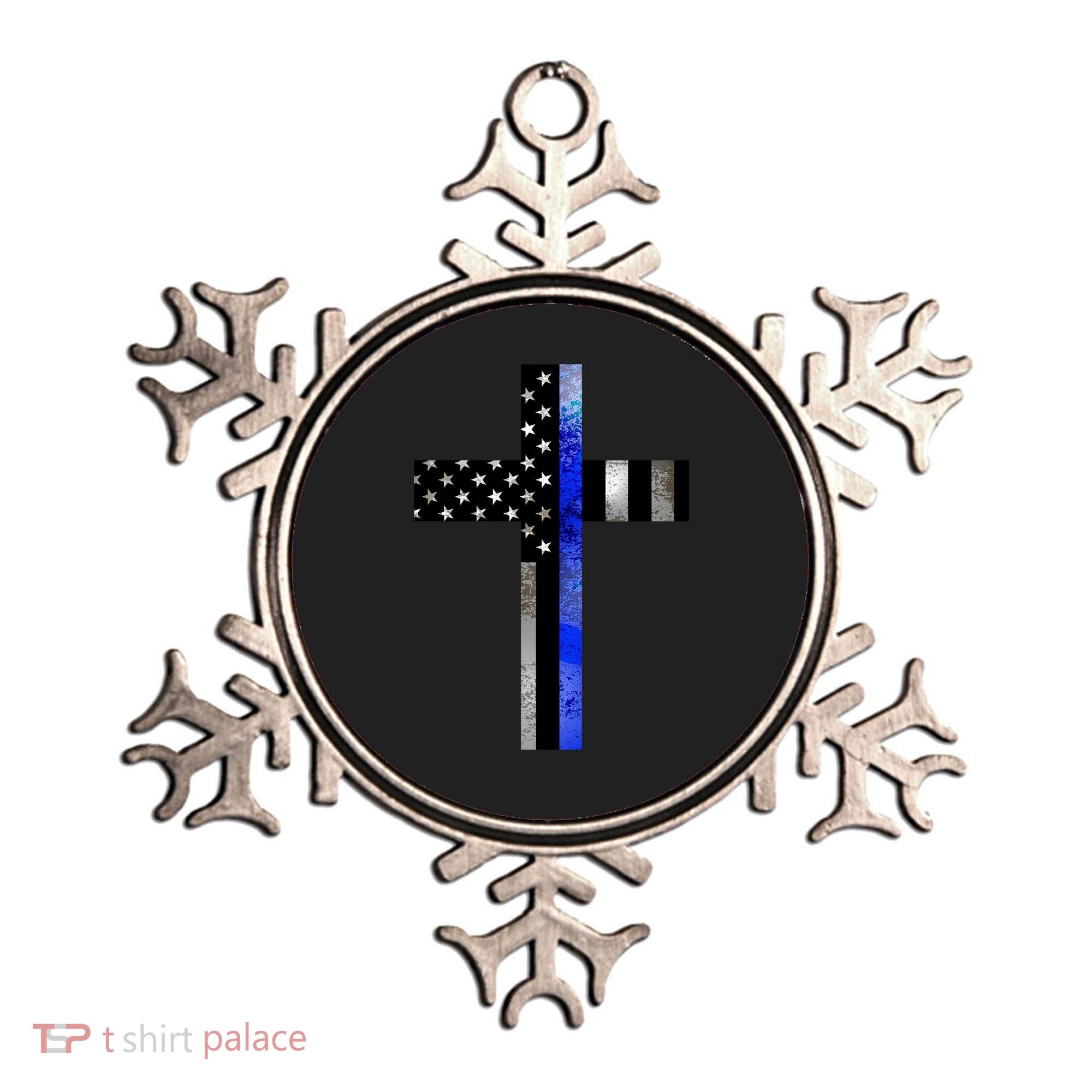 A Christian cross showing support for law enforcement - Thin Blue Line Ornament