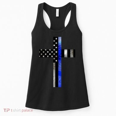 A Christian cross showing support for law enforcement - Thin Blue Line Women's Tank Top