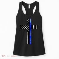A Christian cross showing support for law enforcement - Thin Blue Line Women's Tank Top thumb 0