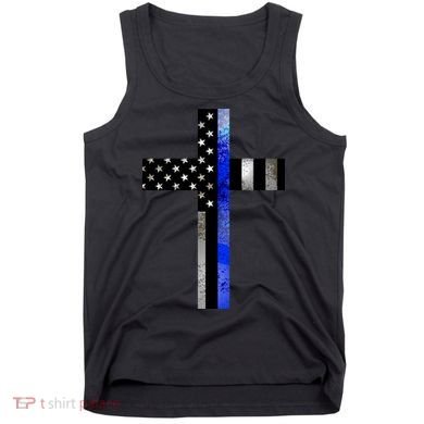 A Christian cross showing support for law enforcement - Thin Blue Line Tank Top