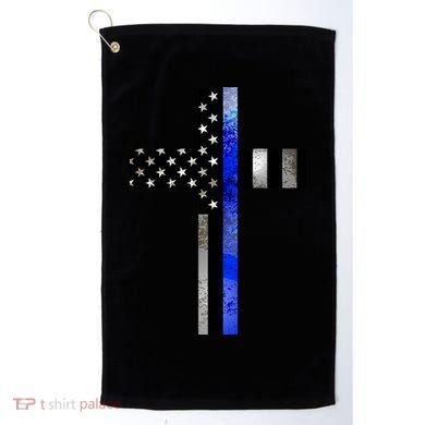 A Christian cross showing support for law enforcement - Thin Blue Line Golf Towel