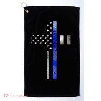 A Christian cross showing support for law enforcement - Thin Blue Line Golf Towel thumb 0