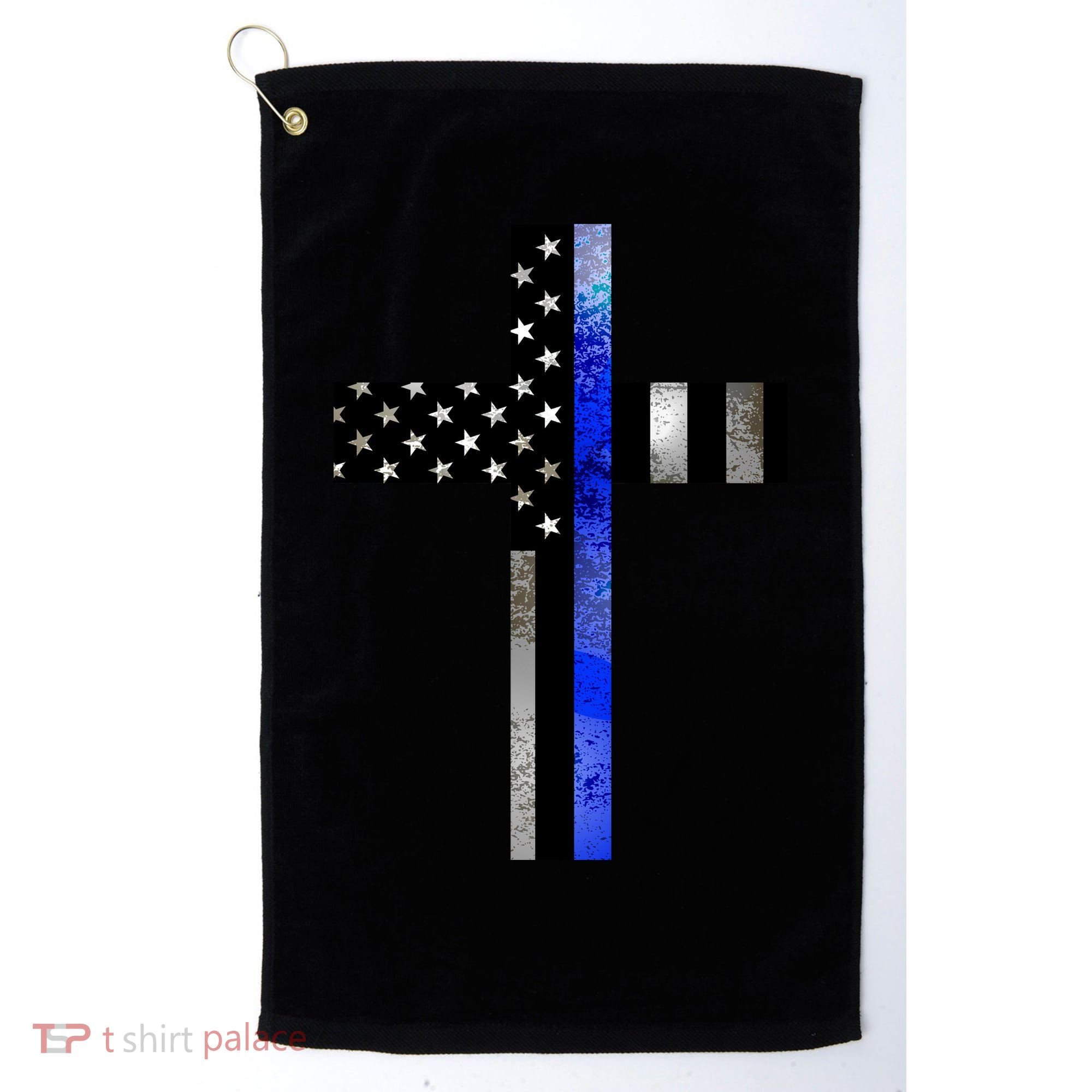 A Christian cross showing support for law enforcement - Thin Blue Line Golf Towel
