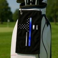 A Christian cross showing support for law enforcement - Thin Blue Line Golf Towel thumb 2