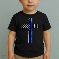 A Christian cross showing support for law enforcement - Thin Blue Line Toddler T-Shirt thumb 2