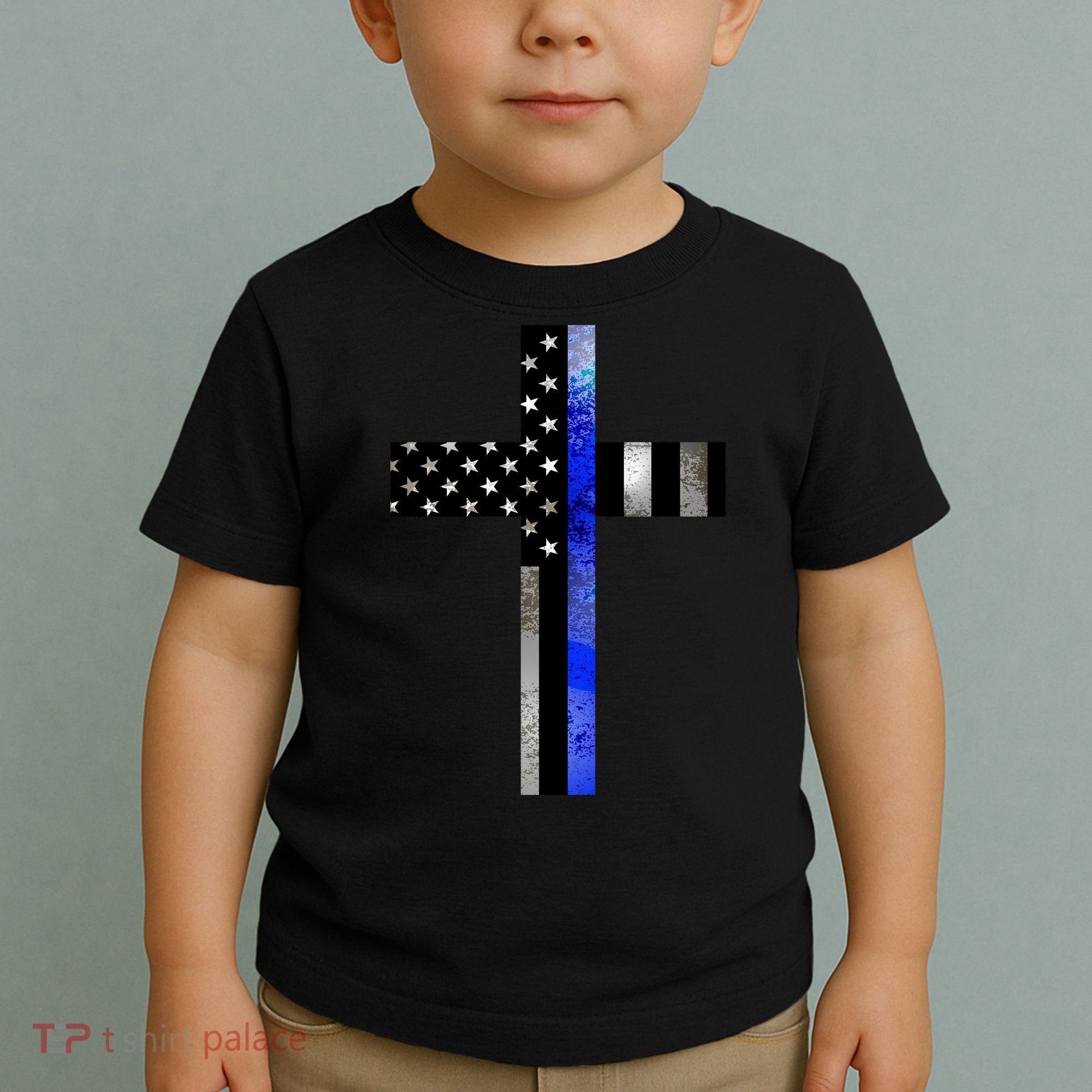 A Christian cross showing support for law enforcement - Thin Blue Line Toddler T-Shirt