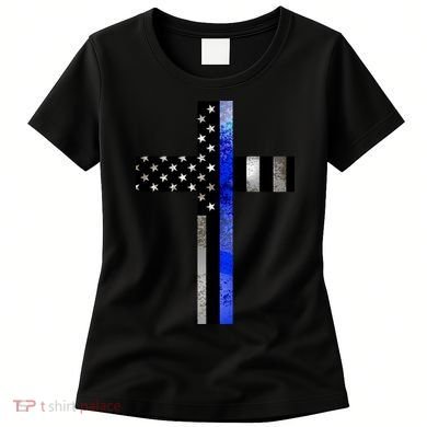 A Christian cross showing support for law enforcement - Thin Blue Line Women's T-Shirt