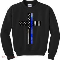 A Christian cross showing support for law enforcement - Thin Blue Line Kids Sweatshirt thumb 0