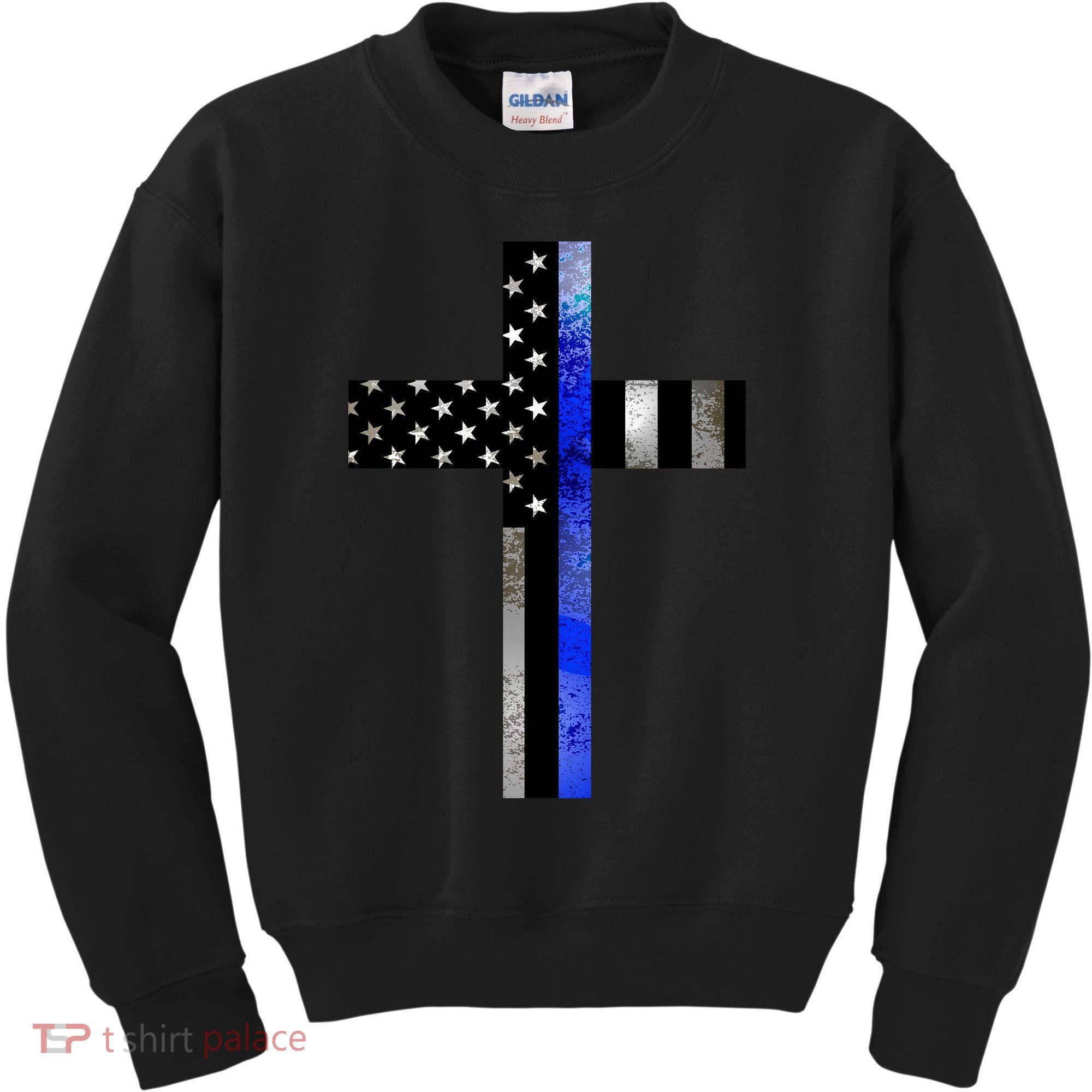 A Christian cross showing support for law enforcement - Thin Blue Line Kids Sweatshirt