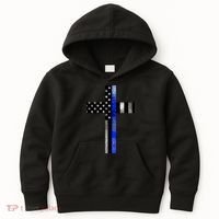 A Christian cross showing support for law enforcement - Thin Blue Line Kids Hoodie thumb 0
