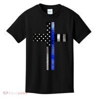 A Christian cross showing support for law enforcement - Thin Blue Line Kids T-Shirt thumb 0