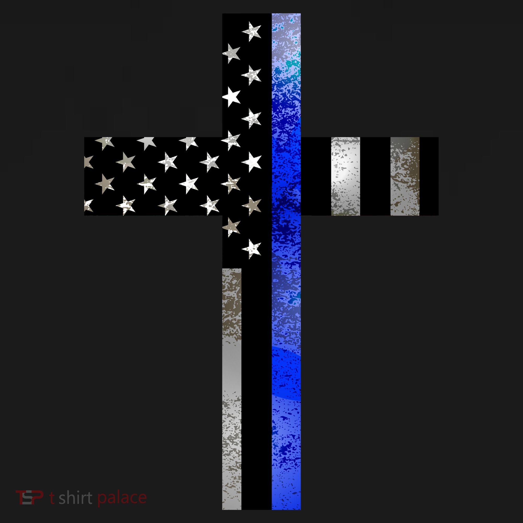 A Christian cross showing support for law enforcement - Thin Blue Line Tote Bag