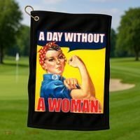 A Day Without A Woman Rosie Riveter WWII Poster Golf Towel thumb 1