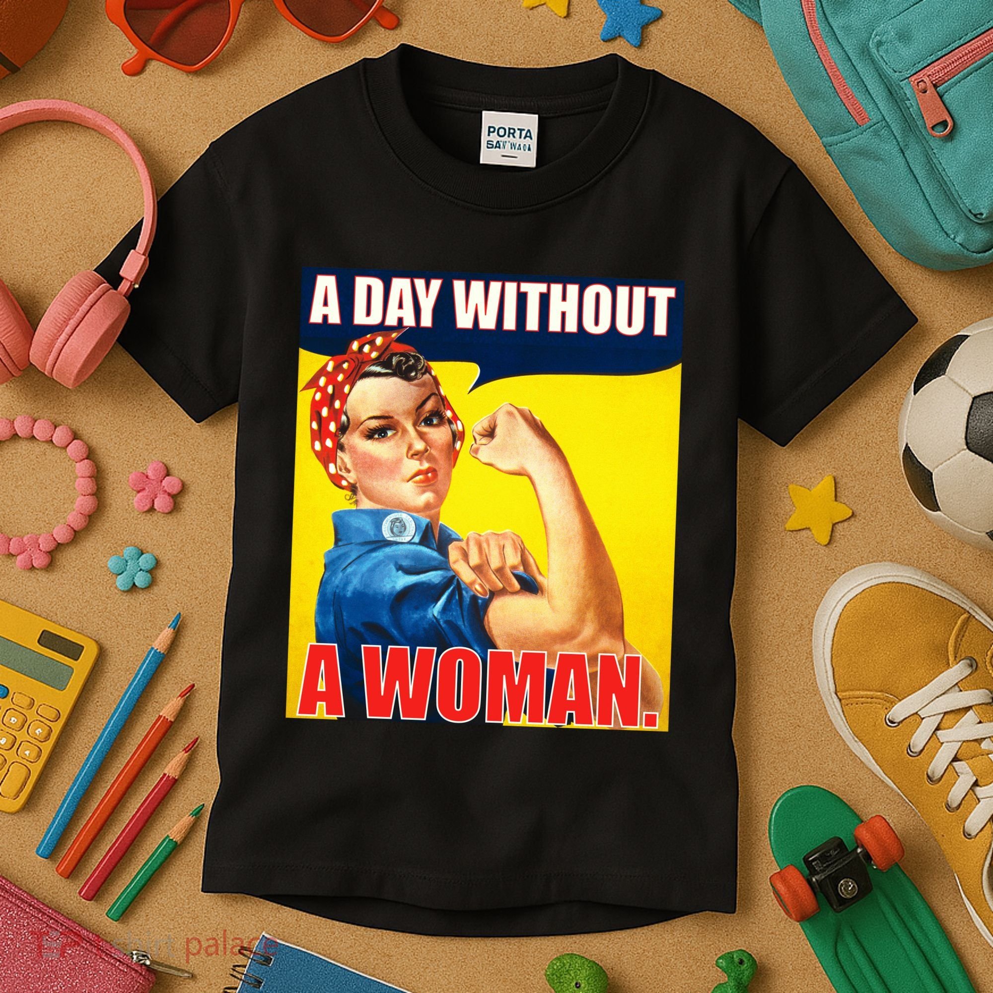 A Day Without A Woman Rosie Riveter WWII Poster Kids T-Shirt