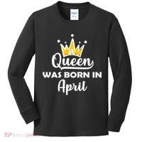 A Queen Was Born In April Birthday Kids Long Sleeve Shirt thumb 0