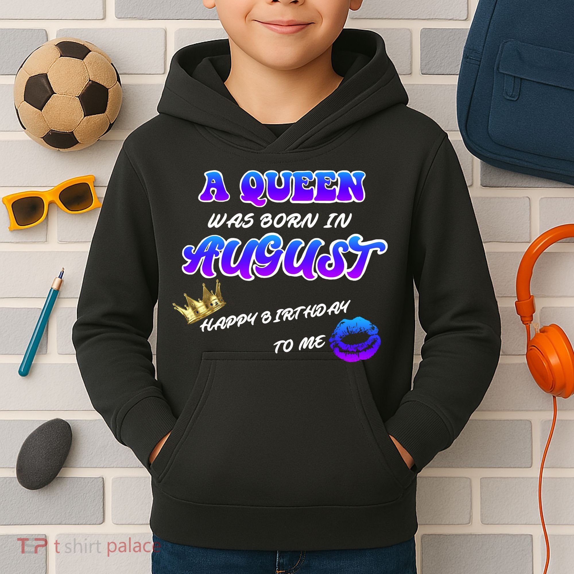 A Queen Was Born In August Happy Birthday To Me Kids Hoodie