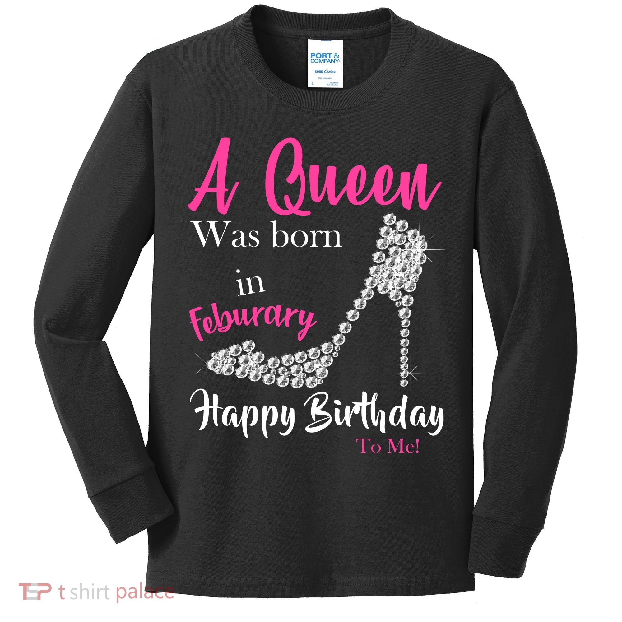 A Queen Was Born In February Birthday Kids Long Sleeve Shirt